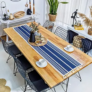 Доріжка на стіл 100% Natural Cotton 14x60 дюймів Плетені смужки Handmade Темно-синя ціна на synthetic.ua - Фото 1 Доріжка на стіл 100% Natural Cotton 14x60 дюймів Плетені смужки Handmade Темно-синя synthetic.ua - Фото 1