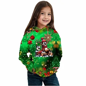 Толстовка новогодняя для девочек, с принтом, с длинными рукавами, зимний джемпер, теплая флисовая подкладка, мягкий, уютный повседневный верх для праздничного сезона - Фото 1