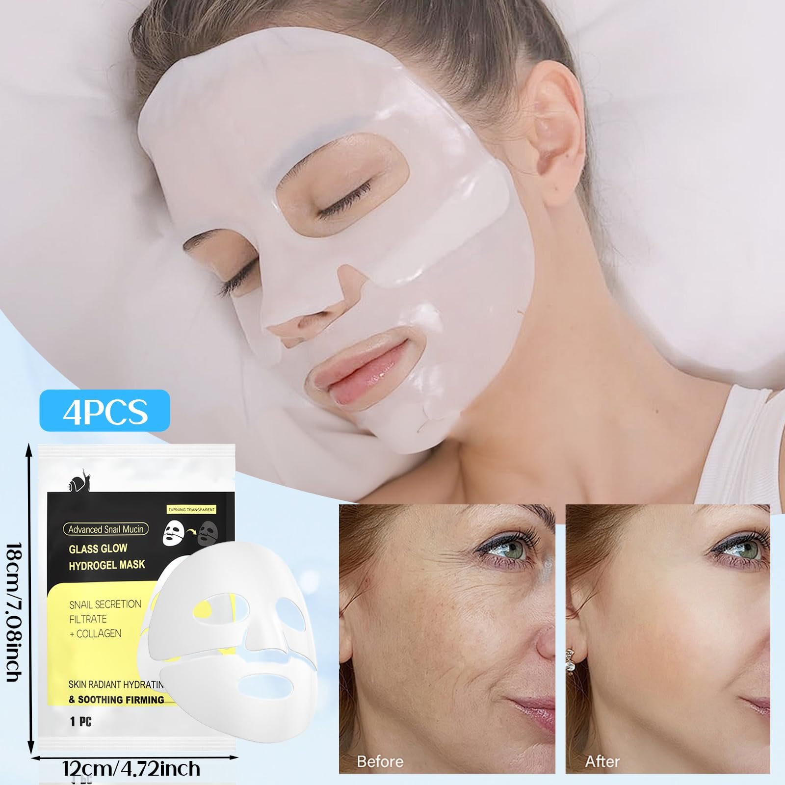 Маска для обличчя гідрогелева Snail Mucin Organic, сяйво скла, в наборі 4 шт, фото №7