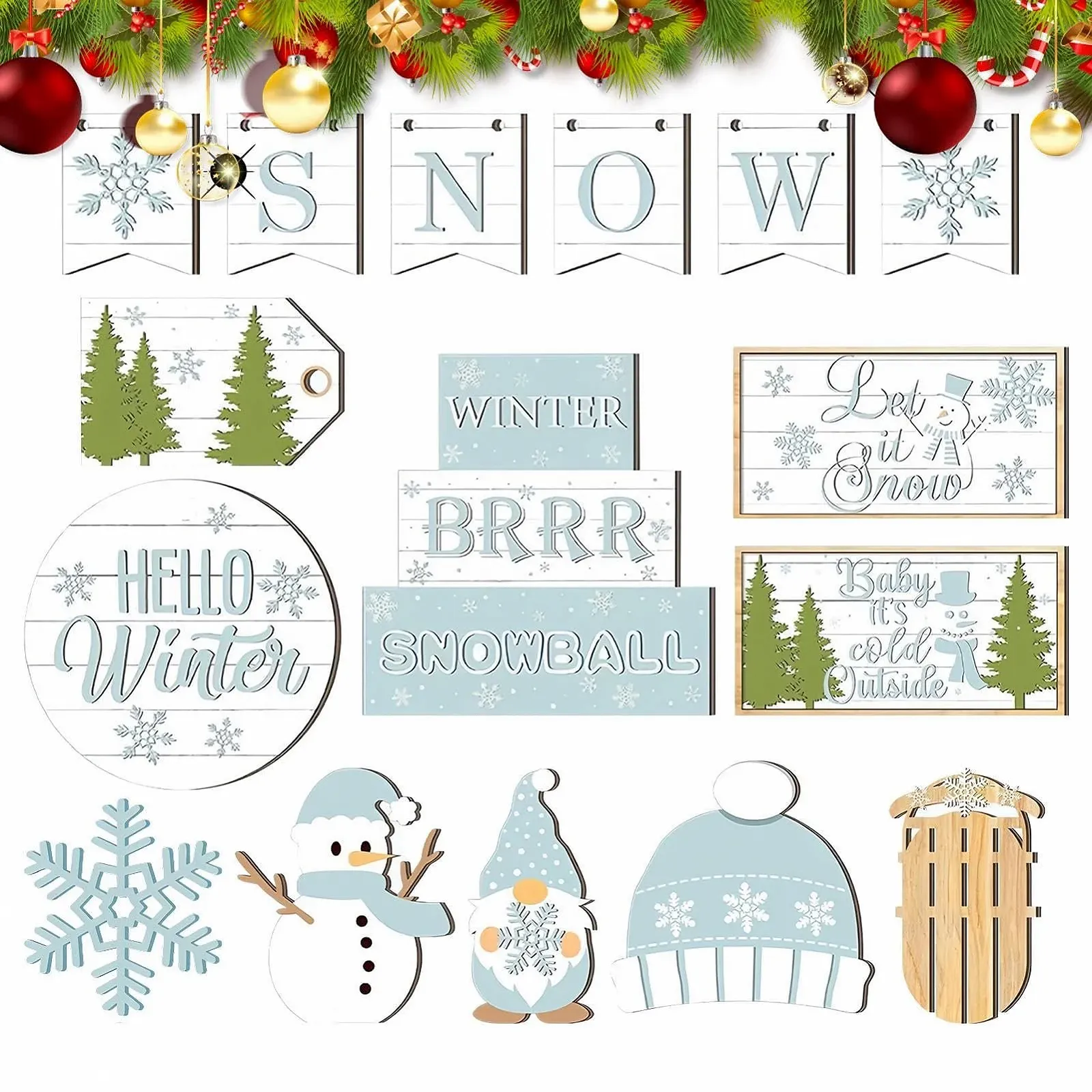 Декоративна таця Fyrdyn Winter, набір для різдвяної прикраси з сніжинками, фото №8