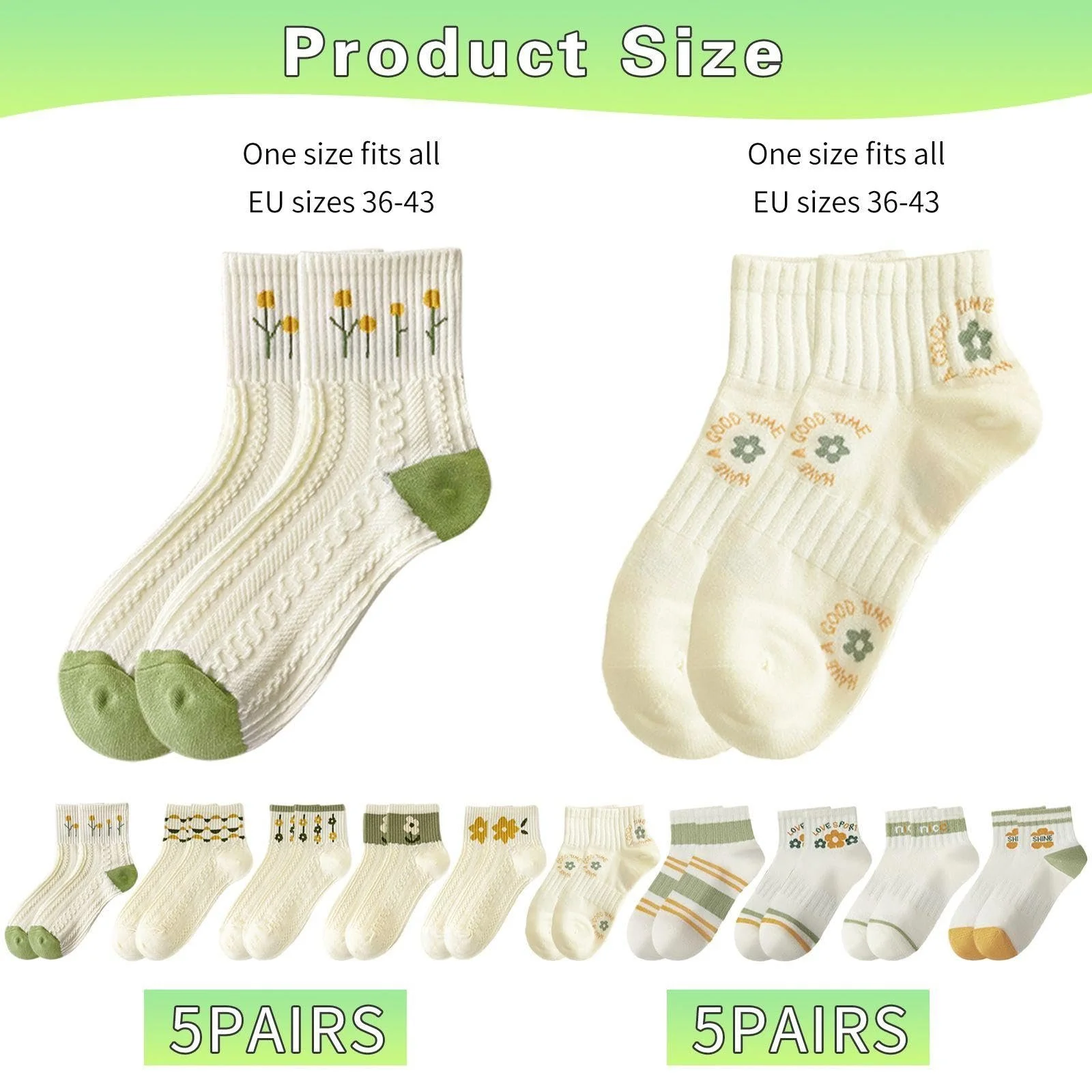 Носки средней длины и короткие носки, 5 пар, милые повседневные носки, удобные и мягкие для ухода за ногами девочек., фото №2 Носки средней длины и короткие носки, 5 пар, милые повседневные носки, удобные и мягкие для ухода за ногами девочек., фото №2