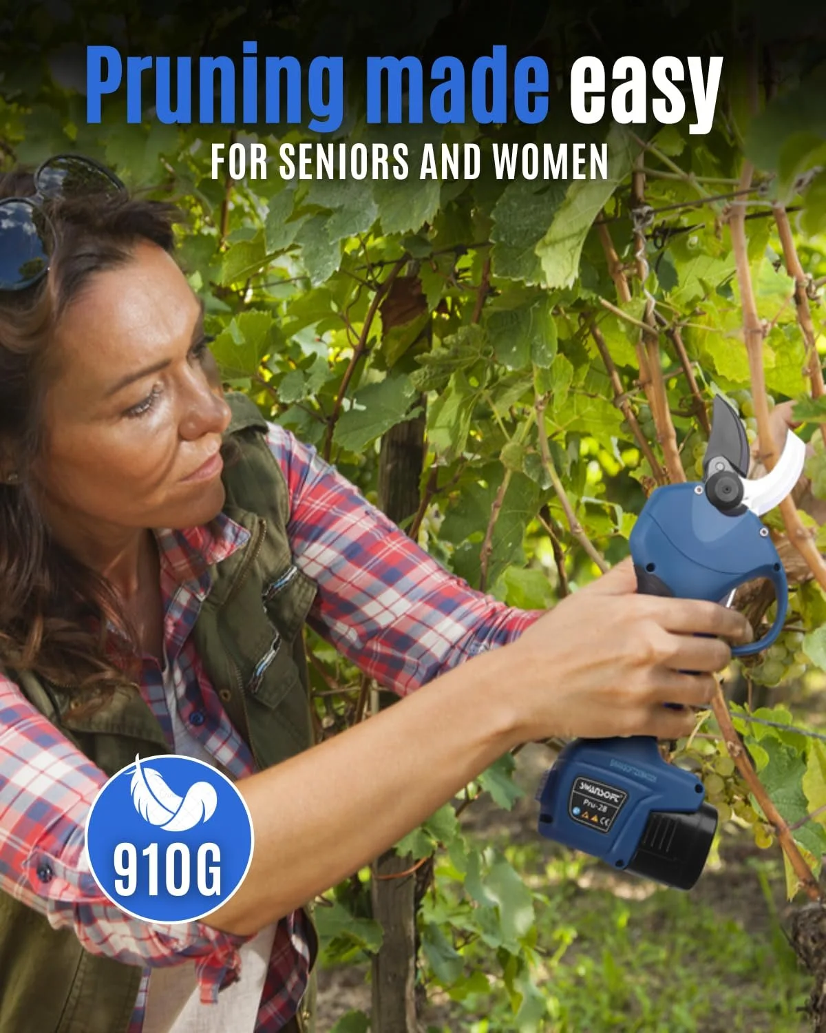 Секатор акумуляторний SWANSOFT PRU28, 28 мм, 16.8 В, 2 + 2 Аг, фото №3