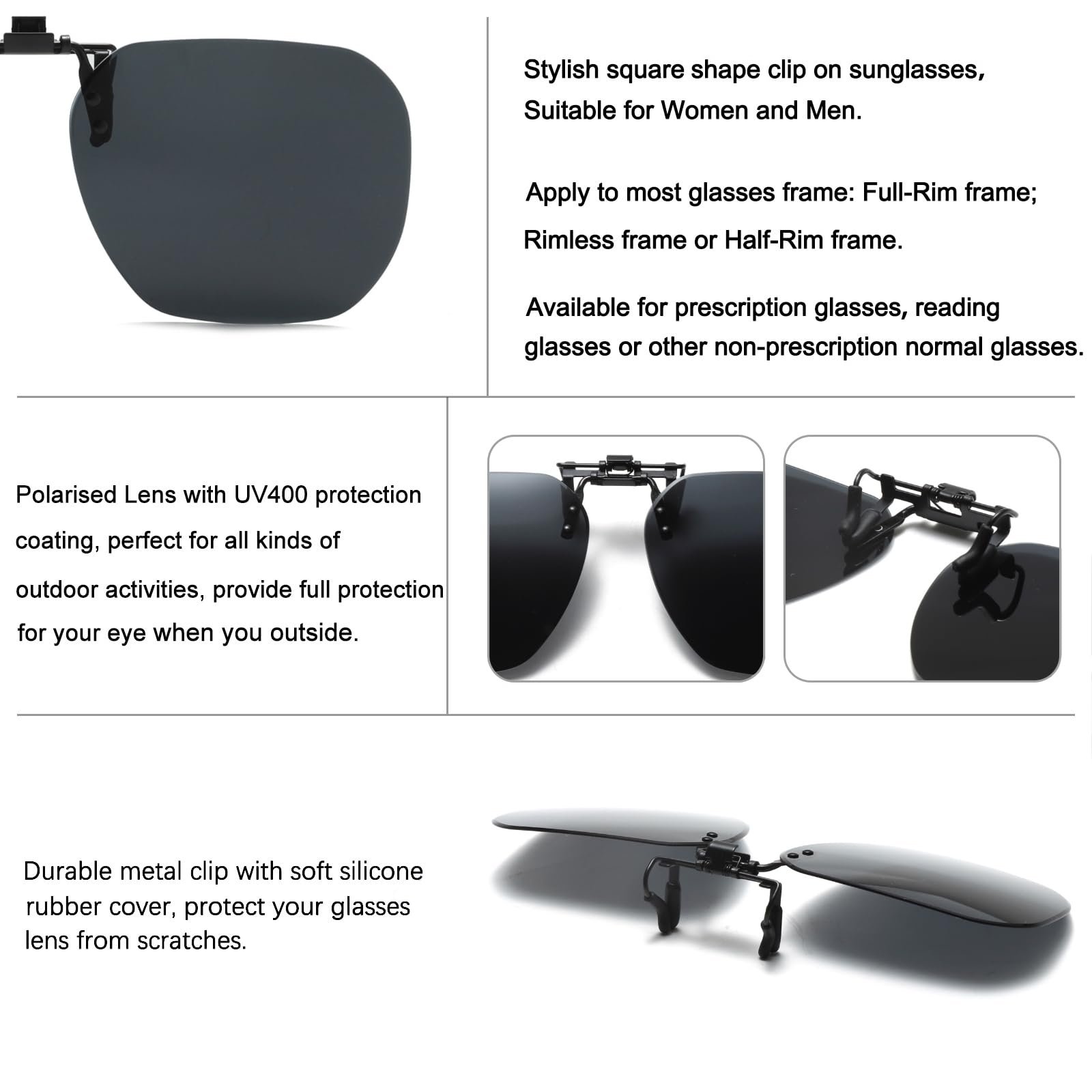 Сонцезахисні окуляри-накладки Polarised Sunglasses Clip Long Keeper для чоловіків та жінок, фото №3