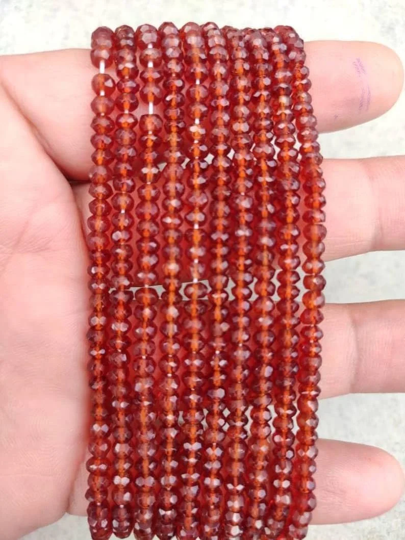 Бусины Гессонит Гранат круглые граненые 4 мм нить длиной 33 см оранжевый цвет, фото №3