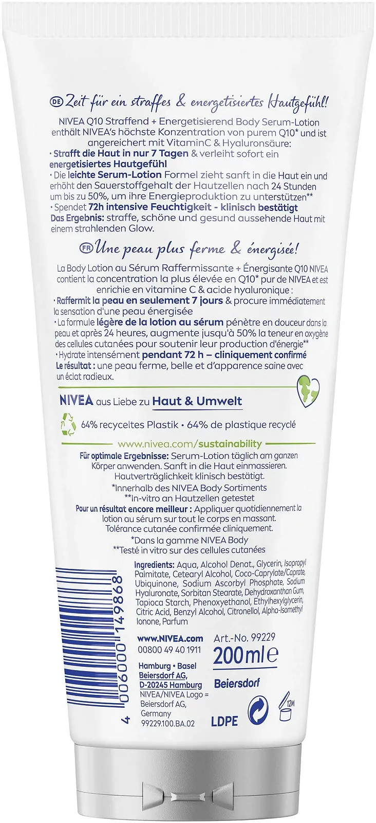 Лосьон-сыворотка для тела NIVEA Body Q10 Firming + Energising, Укрепляющий лосьон для тела с чистым Q10, витамином C и гиалуроновой кислотой (200 мл), фото №7 Лосьон-сыворотка для тела NIVEA Body Q10 Firming + Energising, Укрепляющий лосьон для тела с чистым Q10, витамином C и гиалуроновой кислотой (200 мл), фото №7