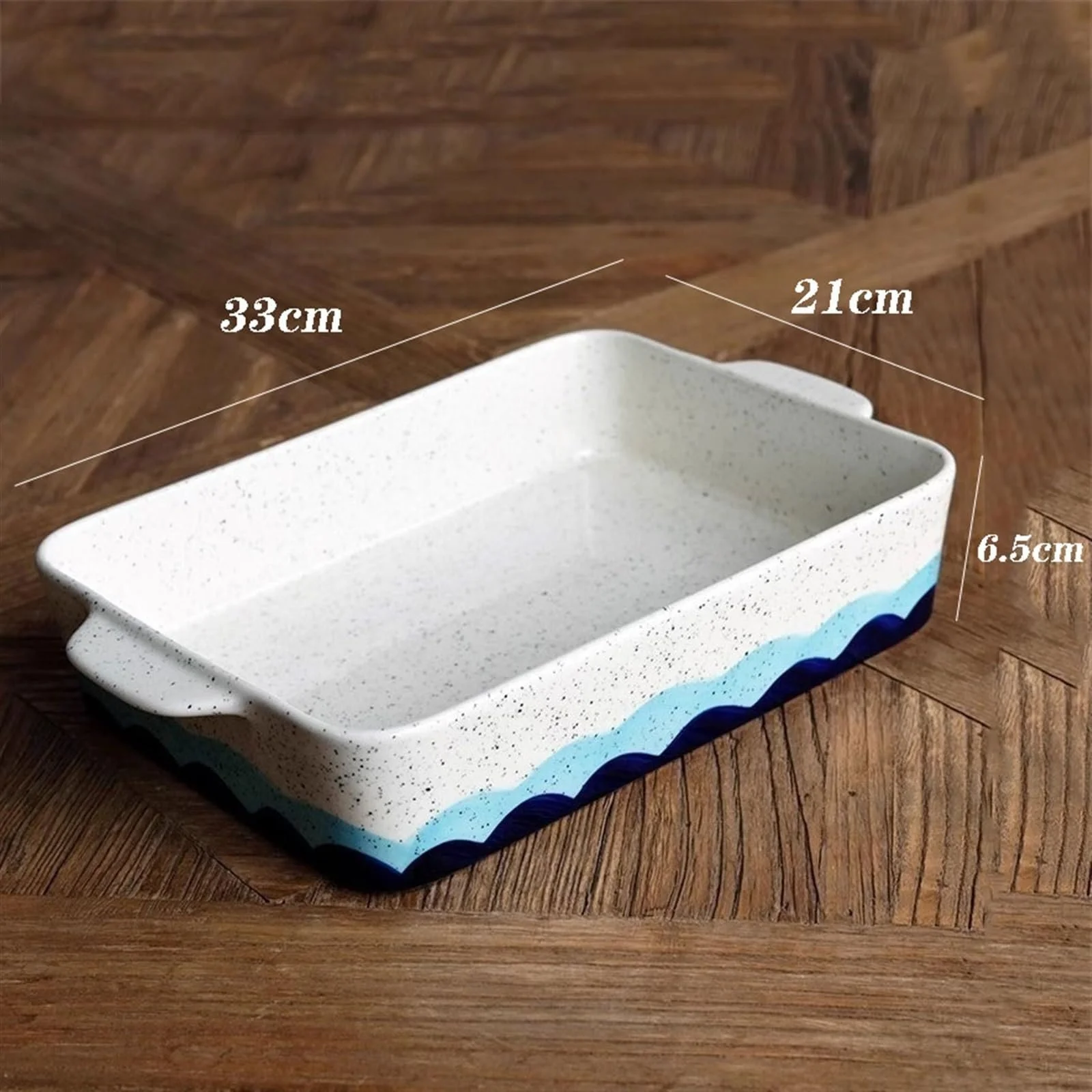 Форма для запекания Большая с ручками Керамическая Синий волнистый узор, фото №2