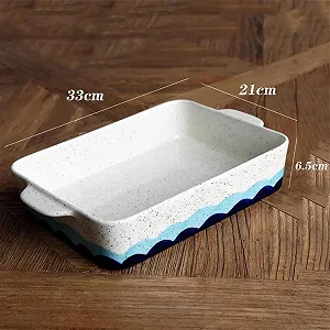 Форма для запекания Большая с ручками Керамическая Синий волнистый узор synthetic.ua - Фото 1