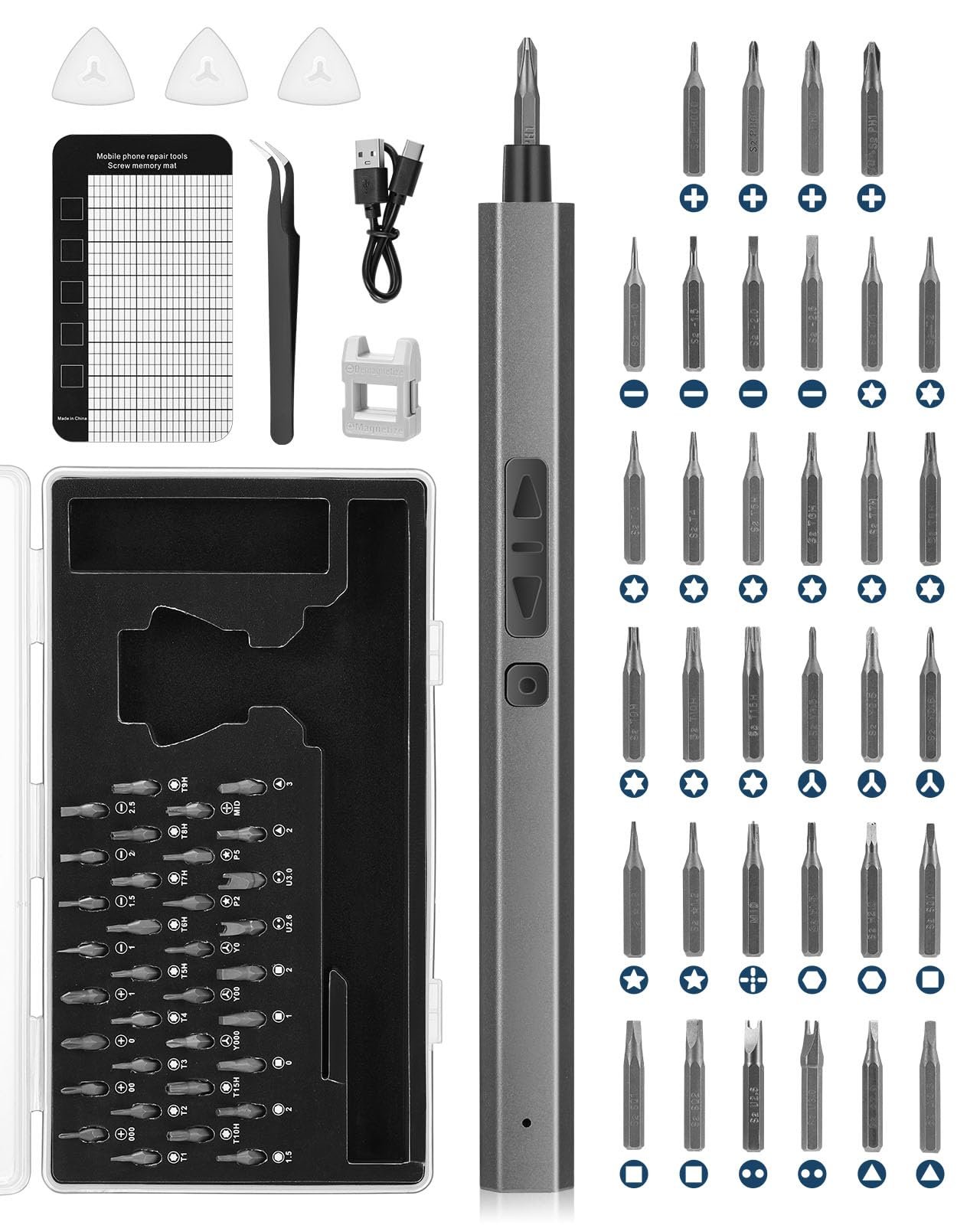 Електрична викрутка Vastar Cordless Mini Precision Set 34 Magnetic Precision Bits Portable Repair Tool Kit LED Lights, фото №1