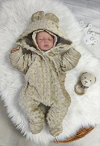 Плюшевый человечек, комбинезон и шапочка для новорожденного, теплый слип бежевый - Фото 1