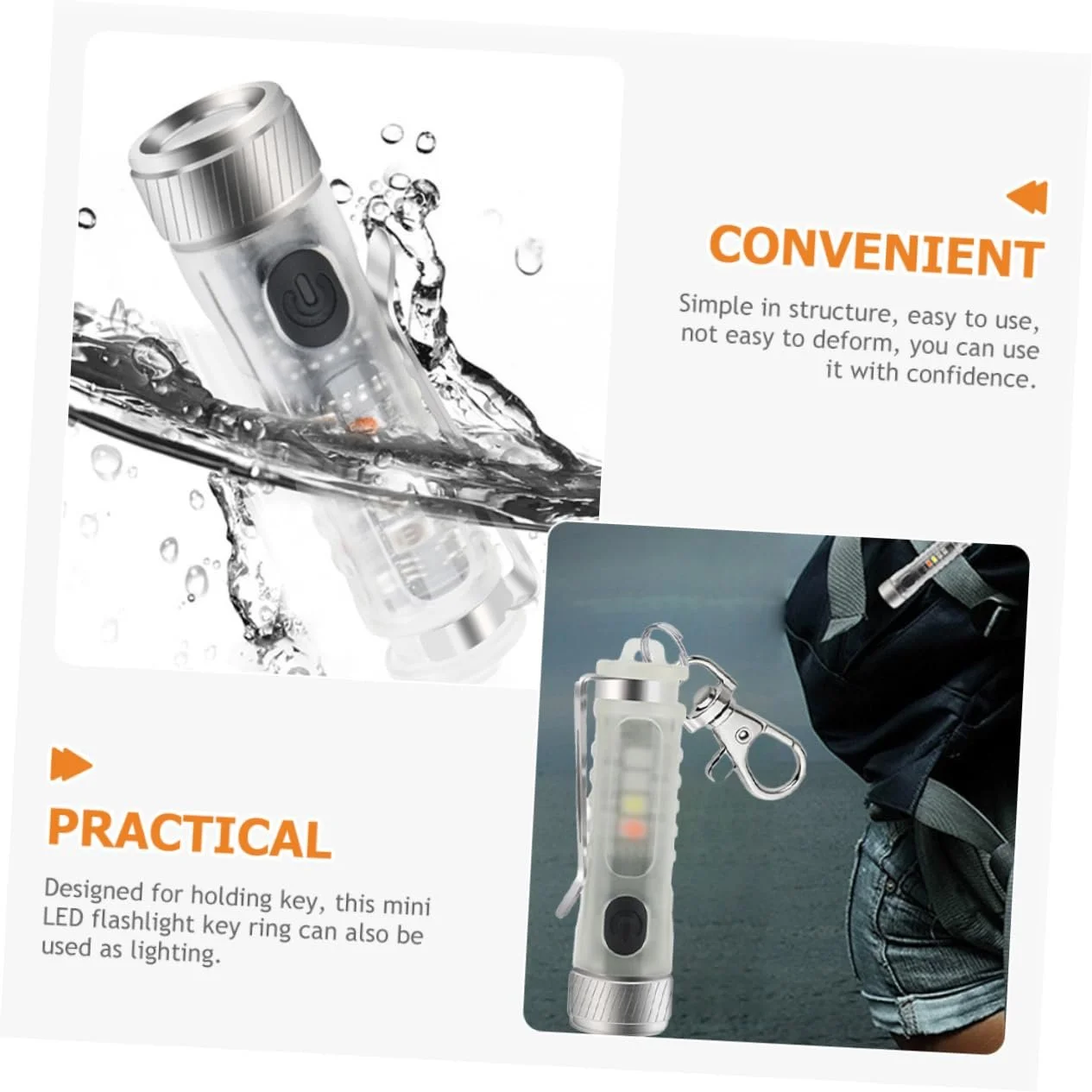 Брелок-фонарик INOOMP, набор 3 шт, Микро фонарик, Мини фонарик, LED фонарик, Портативный брелок-фонарик, Кольцо для ключей, Зарядный, фото №8