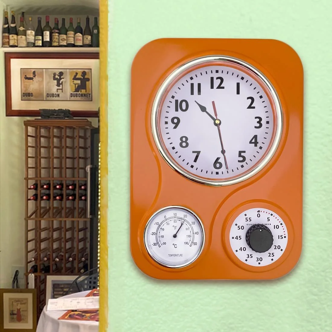 Часы настенные Lily's Home Retro с термометром и таймером Оранжевый, фото №3