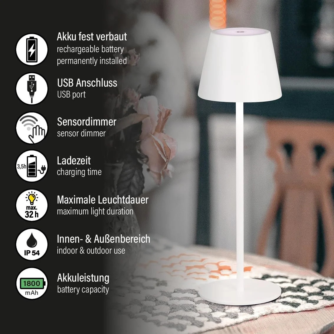 Настільна лампа FHL Акумуляторна LED Сенсорна Водонепроникна Пісочний білий, фото №5