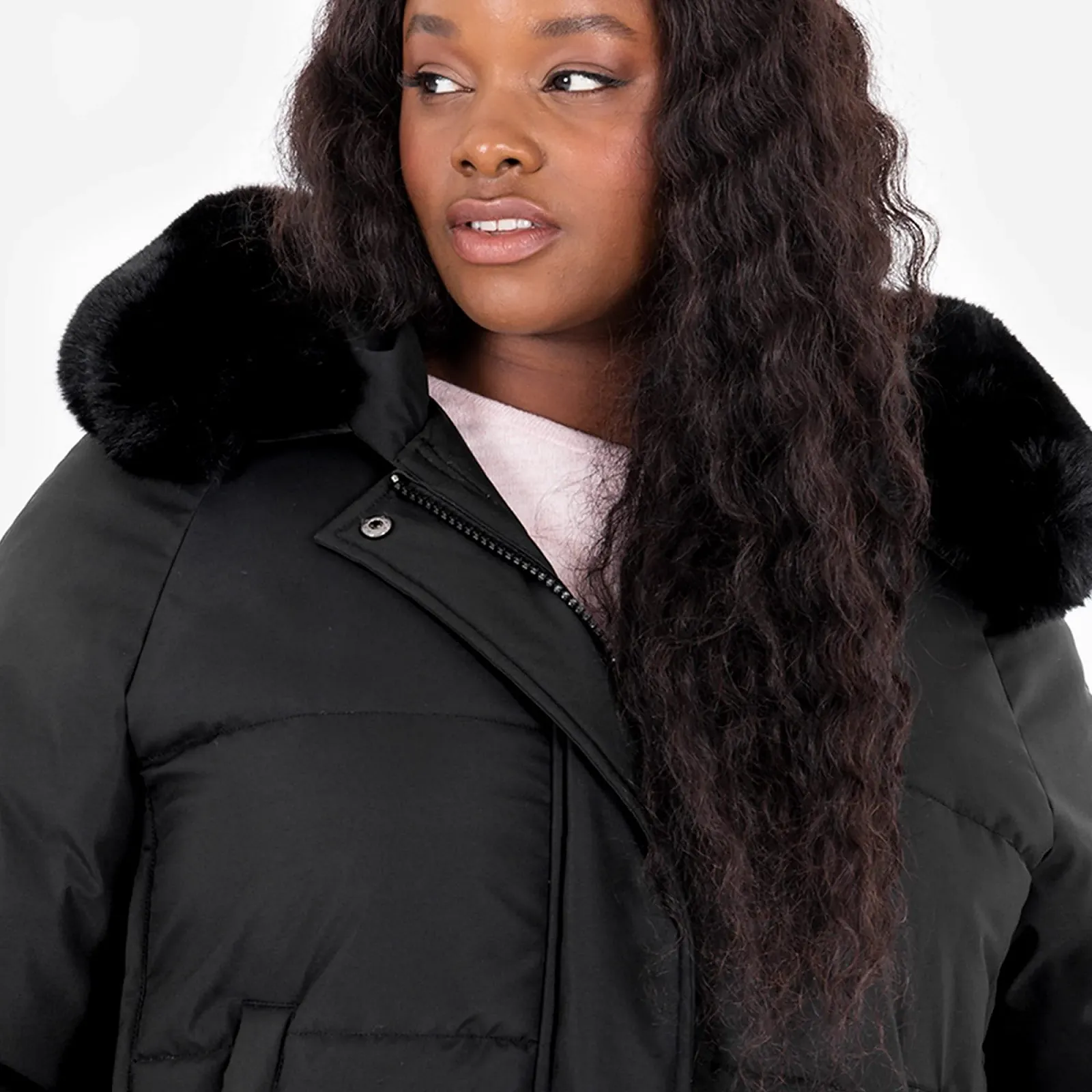 Женская зимняя куртка Lovedrobe с капюшоном, стеганая, съемные карманы из искусственного меха, фото №3