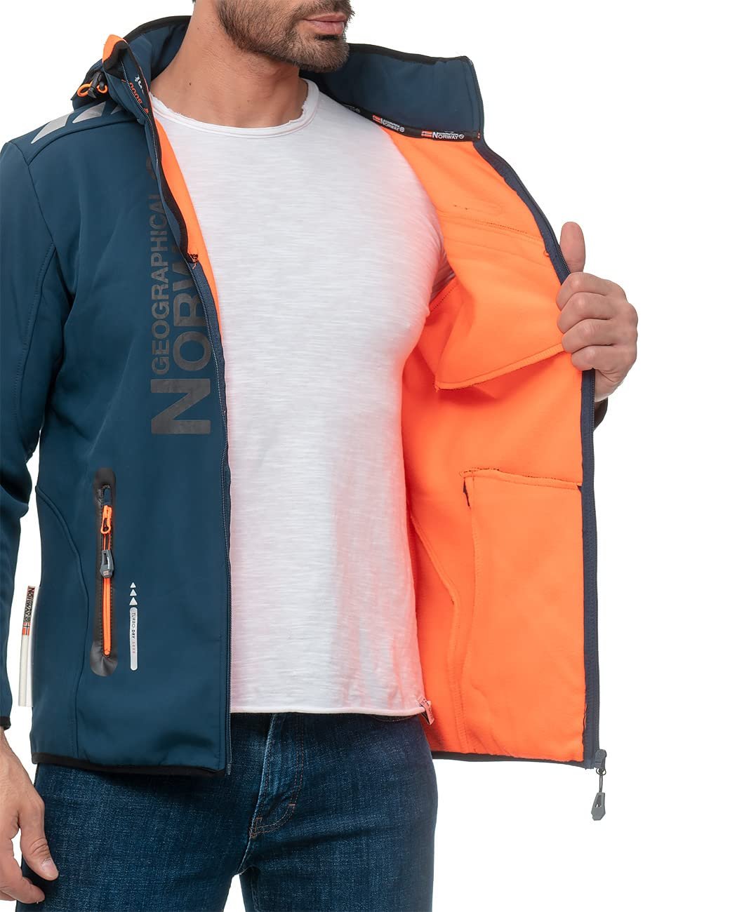 Софтшелл Куртка Geographical Norway Функциональная куртка Ветрозащитная куртка с капюшоном Ветрозащита Стойка-воротник Холодоотталкивающая Для активного отдыха Пешего туризма Кемпинга, фото №4