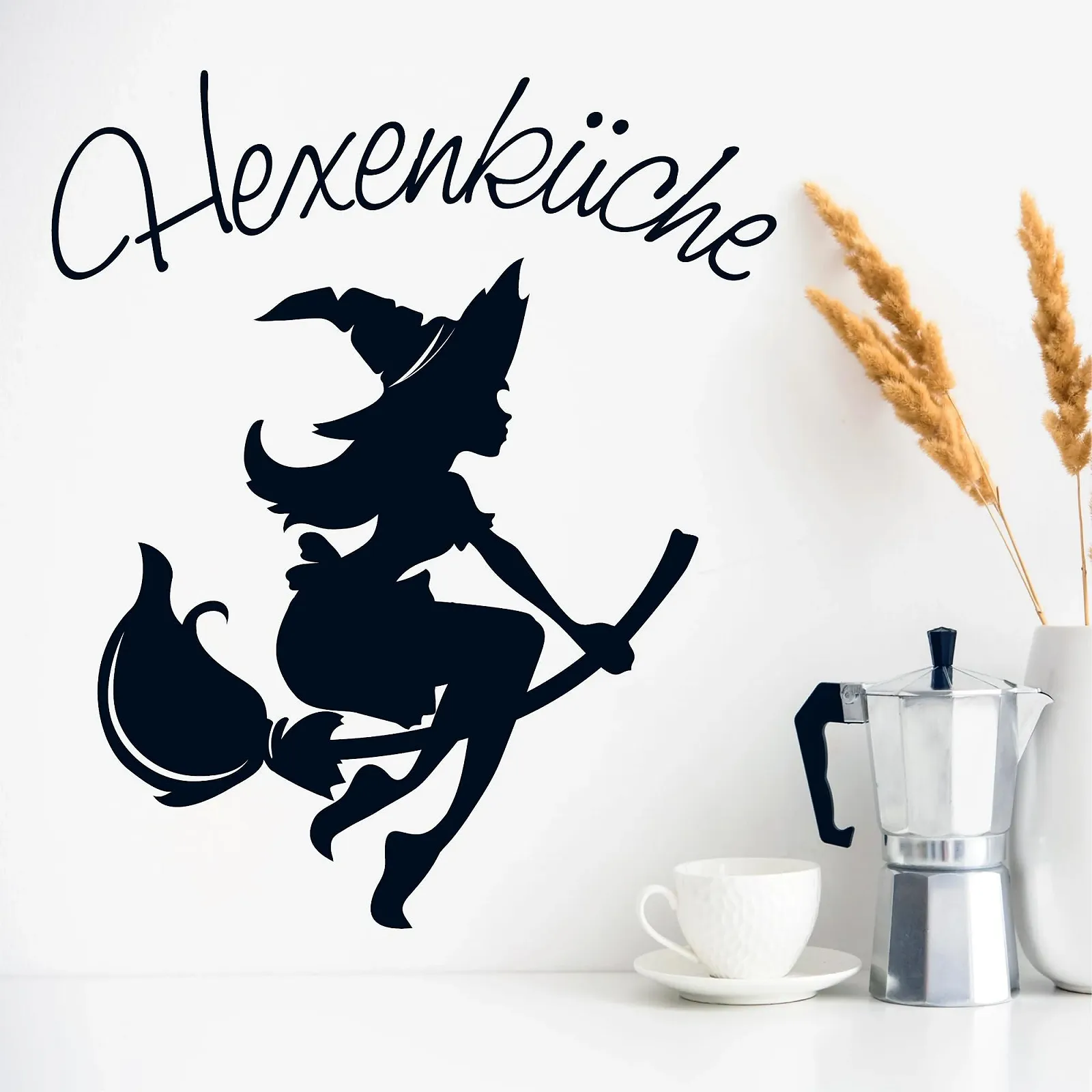 Наклейка на стену Loft Кухня ведьмы Ведьма на метле с надписью 30 цветов 3 размера, фото №1