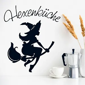 Наклейка на стіну Loft Кухня відьми Відьма на мітлі з написом 30 кольорів 3 розміри - Фото 1