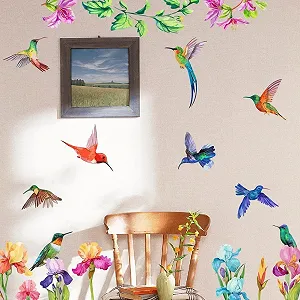 Наклейка на стіну SUPERDANT Колібрі та акварельні квіти вінілова самоклеюча - Фото 1