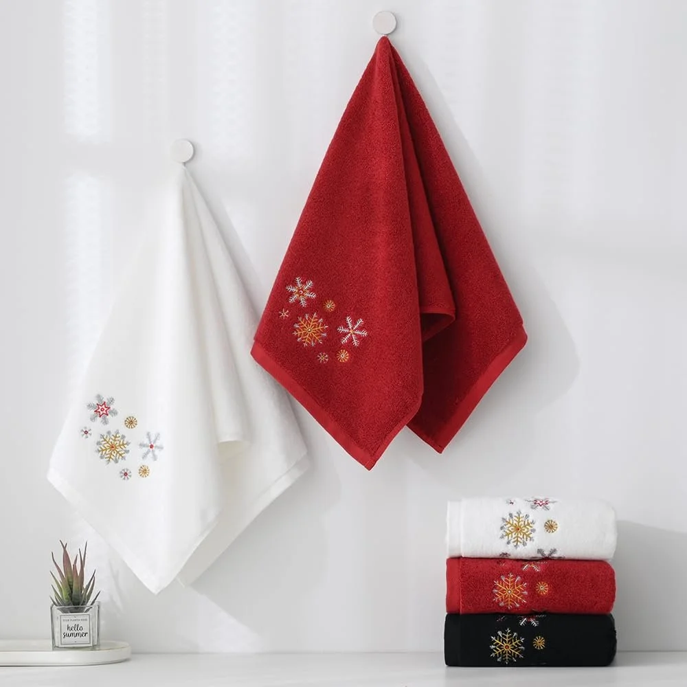 Набор полотенец для ванной YiLUOMO Christmas Snow Embroidered 2 шт. 100% хлопок 33 x 73 см, фото №7