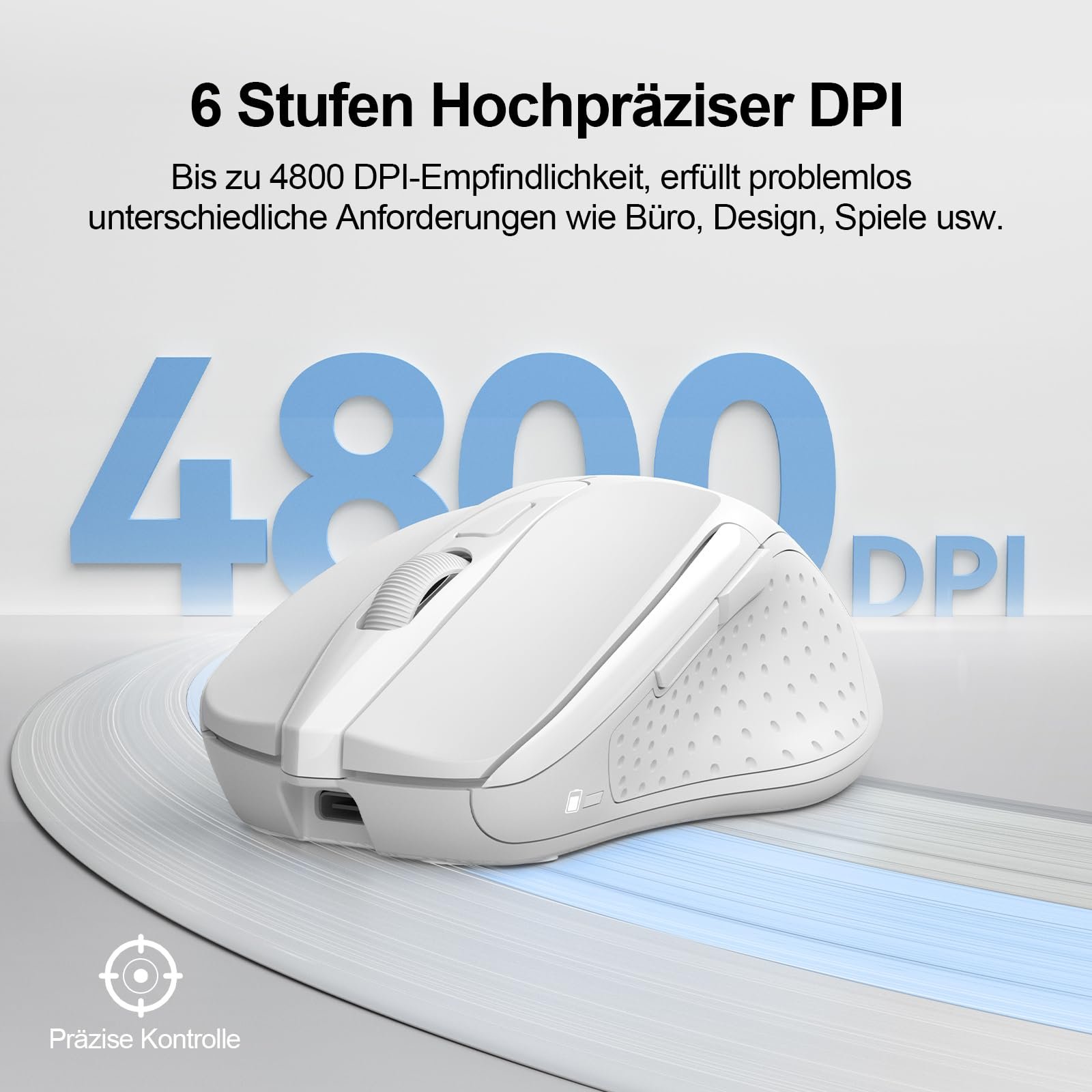 Мышь TECKNET Беспроводная Перезаряжаемая 4800 DPI 2.4GHz Оптическая 6 Кнопок Белая, фото №3