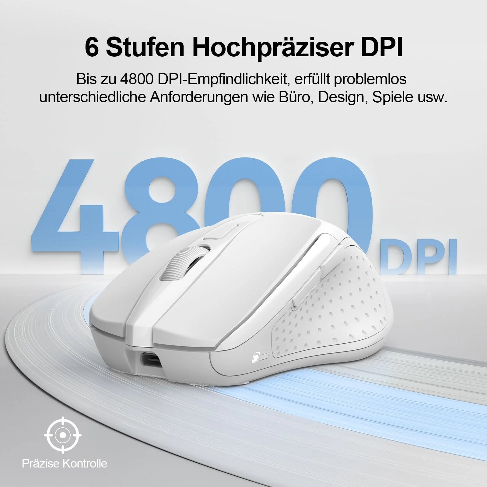 Миша TECKNET Бездротова Перезаряджувана 4800 DPI 2.4GHz Оптична 6 Кнопок Біла, фото №3