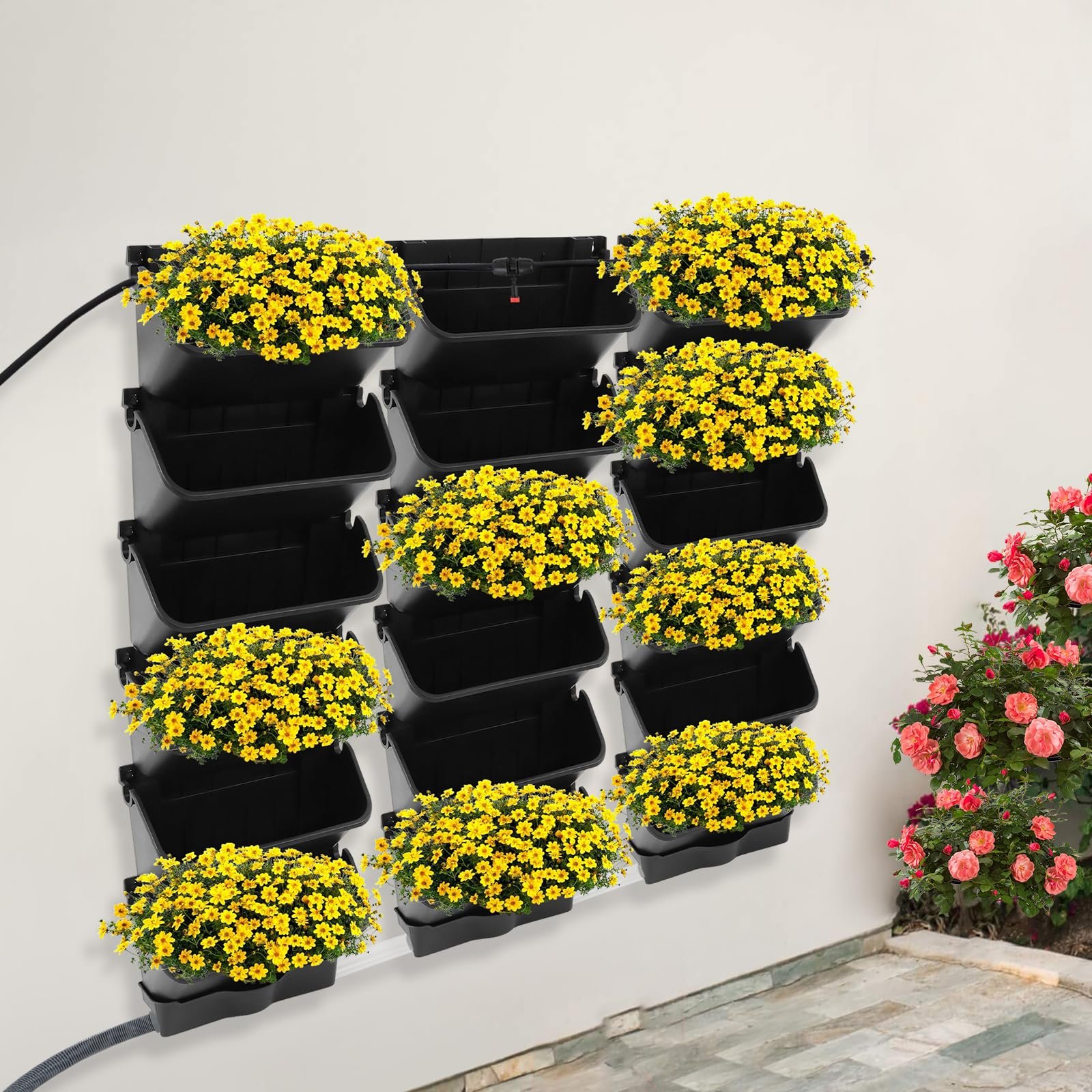 Набір кашпо з автовідливом для вертикального озеленення Black 100 x 100 x 14 см, фото №5