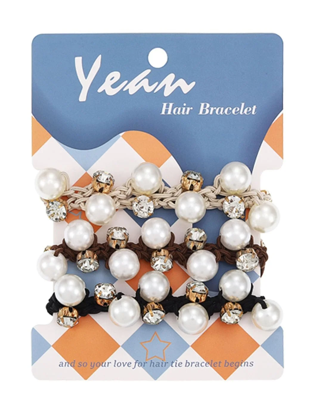 Резинка для волосся Yean з еластичними чорними намистинами, кристалами, набір 3 шт (A), фото №4