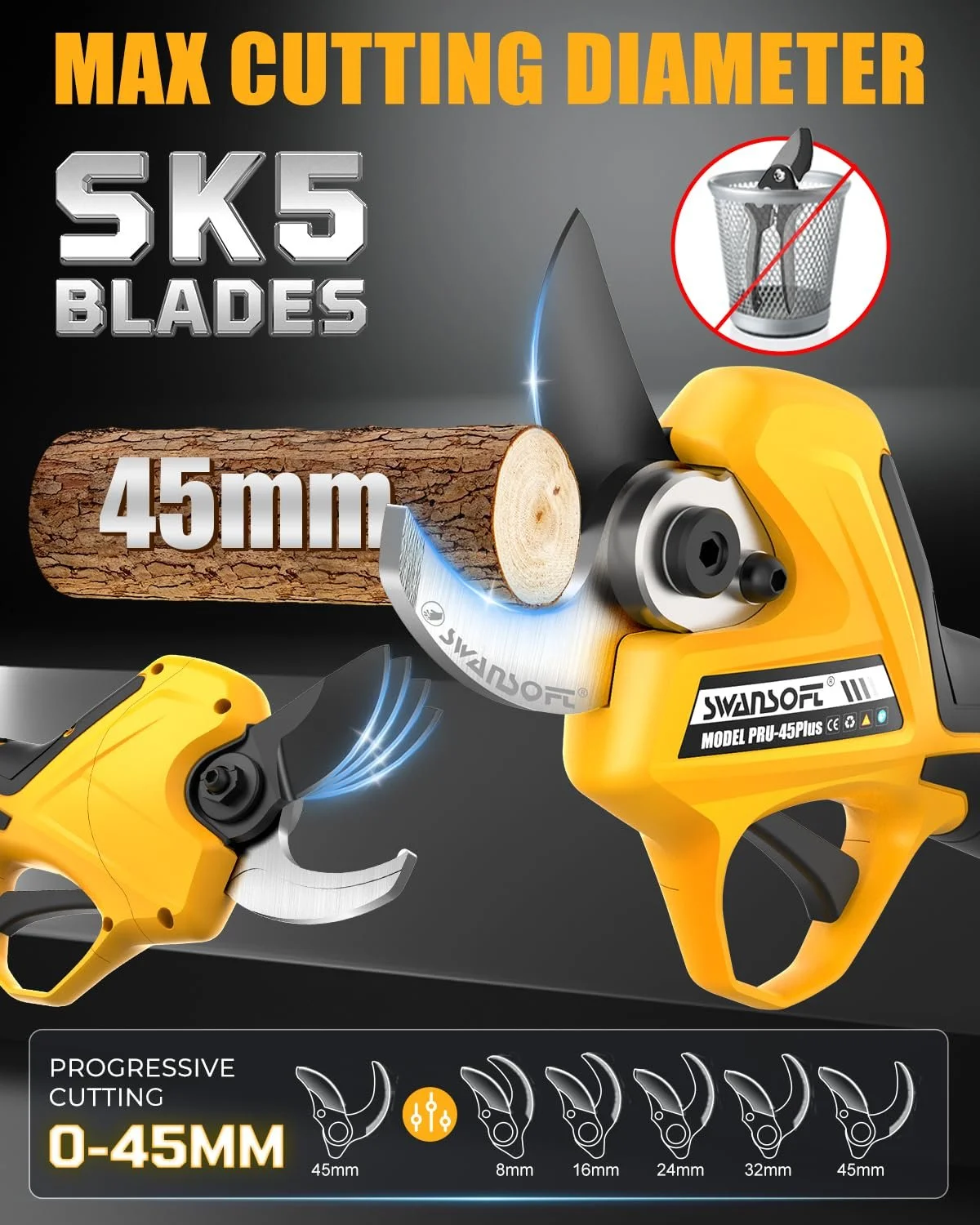 Секатор акумуляторний SWANSOFT PRU45-PLUS, 45 мм 25 V 1150 W, фото №2