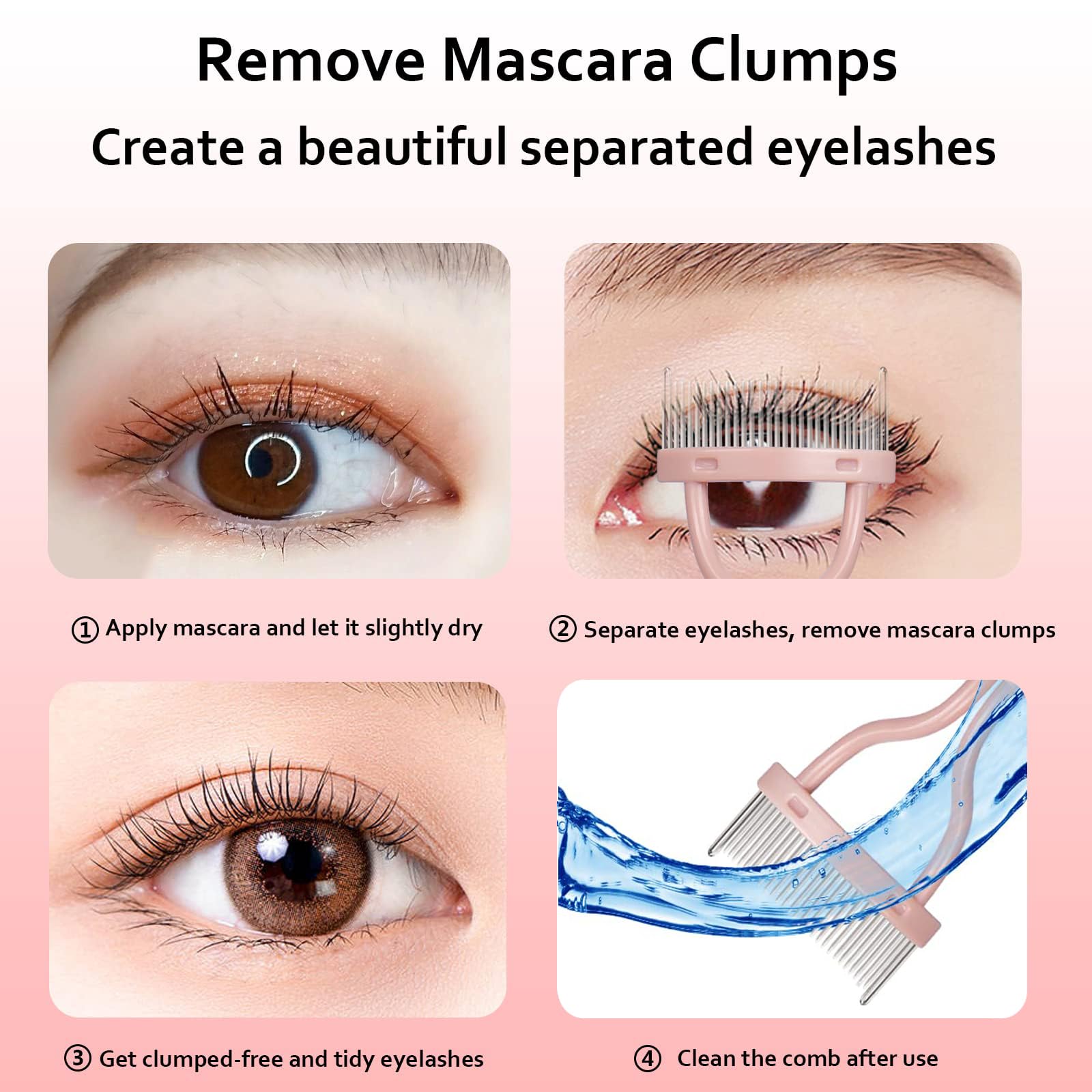 Гребінець Auiremrti Eyelash Comb Separator Bow Eyelash Definer Comb Makeup Mascara Comb Applicator з чохлом рожевий, фото №6