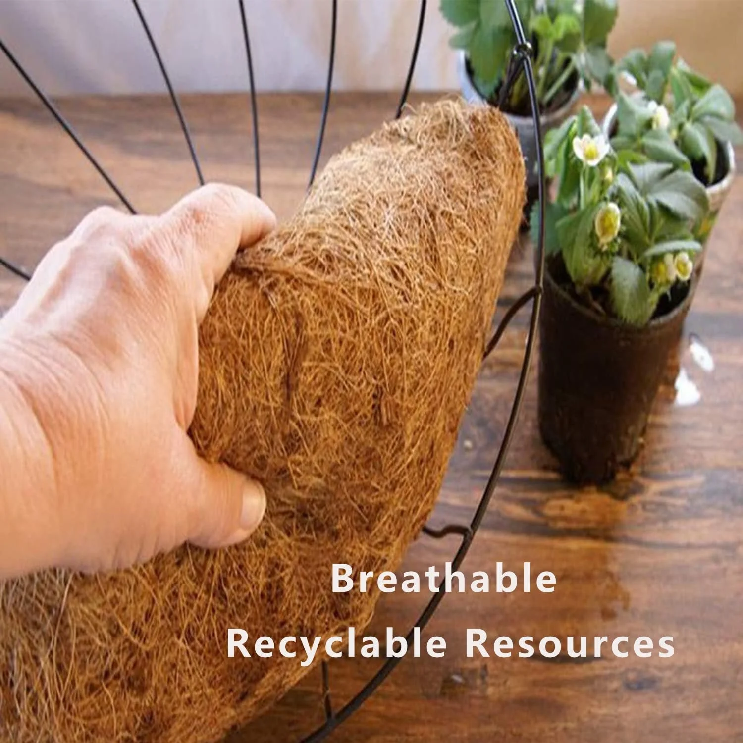 Вкладиші для підвісних кошиків набір 2 шт. кокосове волокно круглі 25,5 x 13 см, фото №5