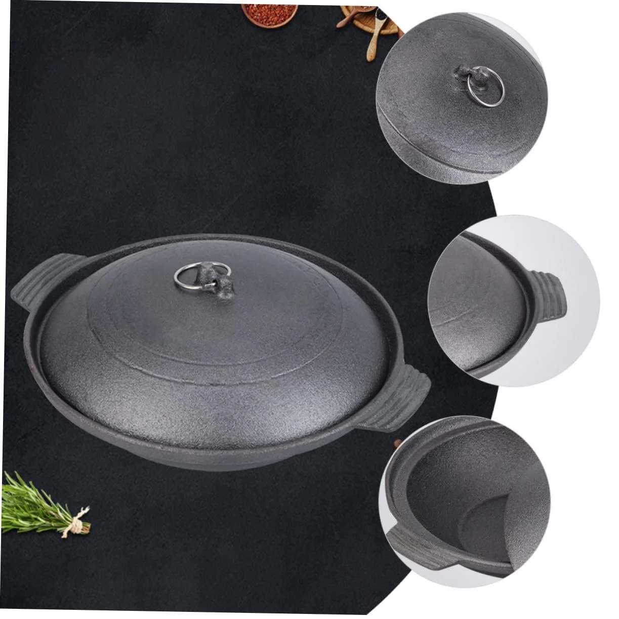 Кастрюля-жаровня VALICLUD чугунная для тушения курицы и риса желтая равномерное распределение тепла энергосберегающая, фото №4