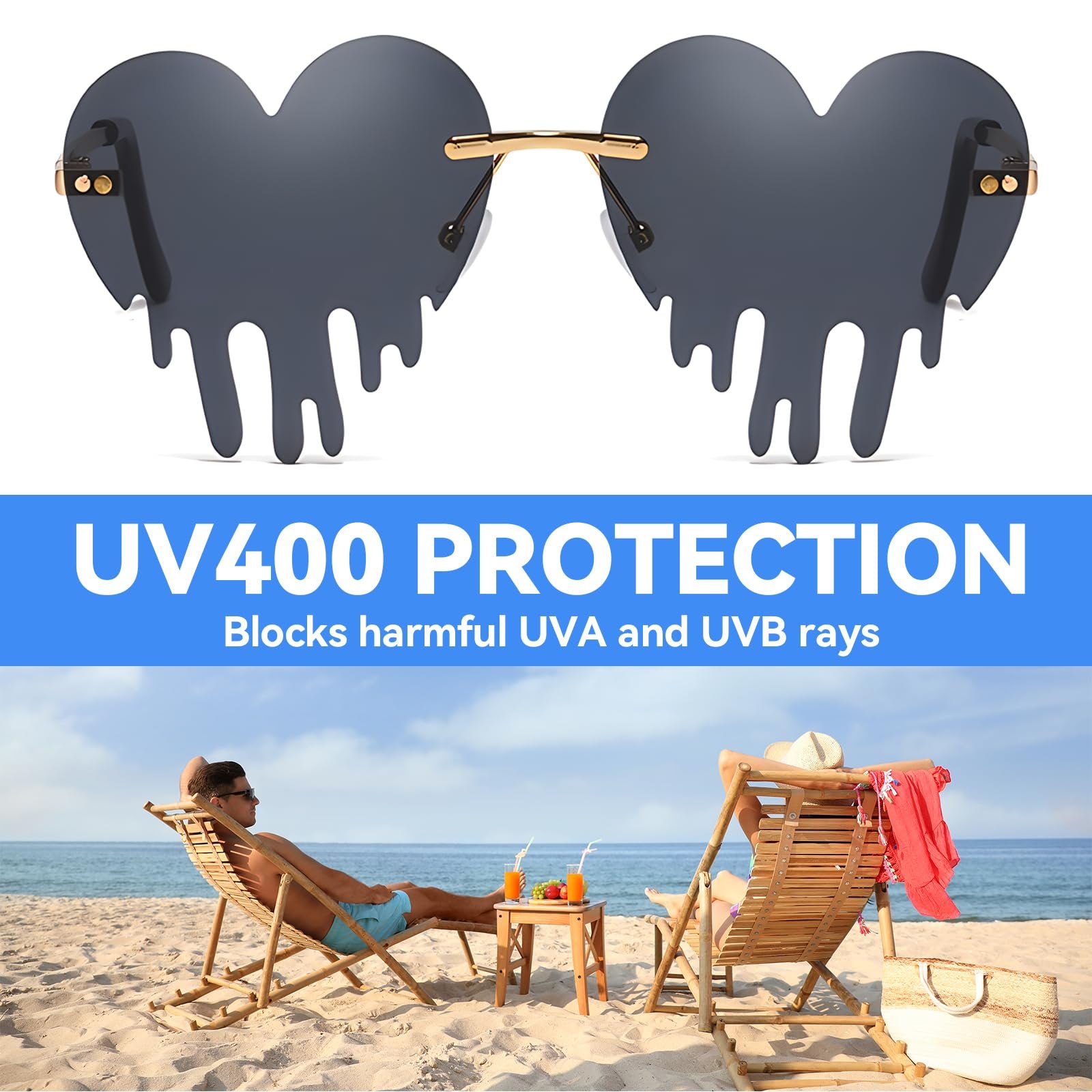 Сонцезахисні окуляри  Gotyou  Вінтажні без оправи, Набір 3 шт. Краплеподібні серцеподібні, фото №7