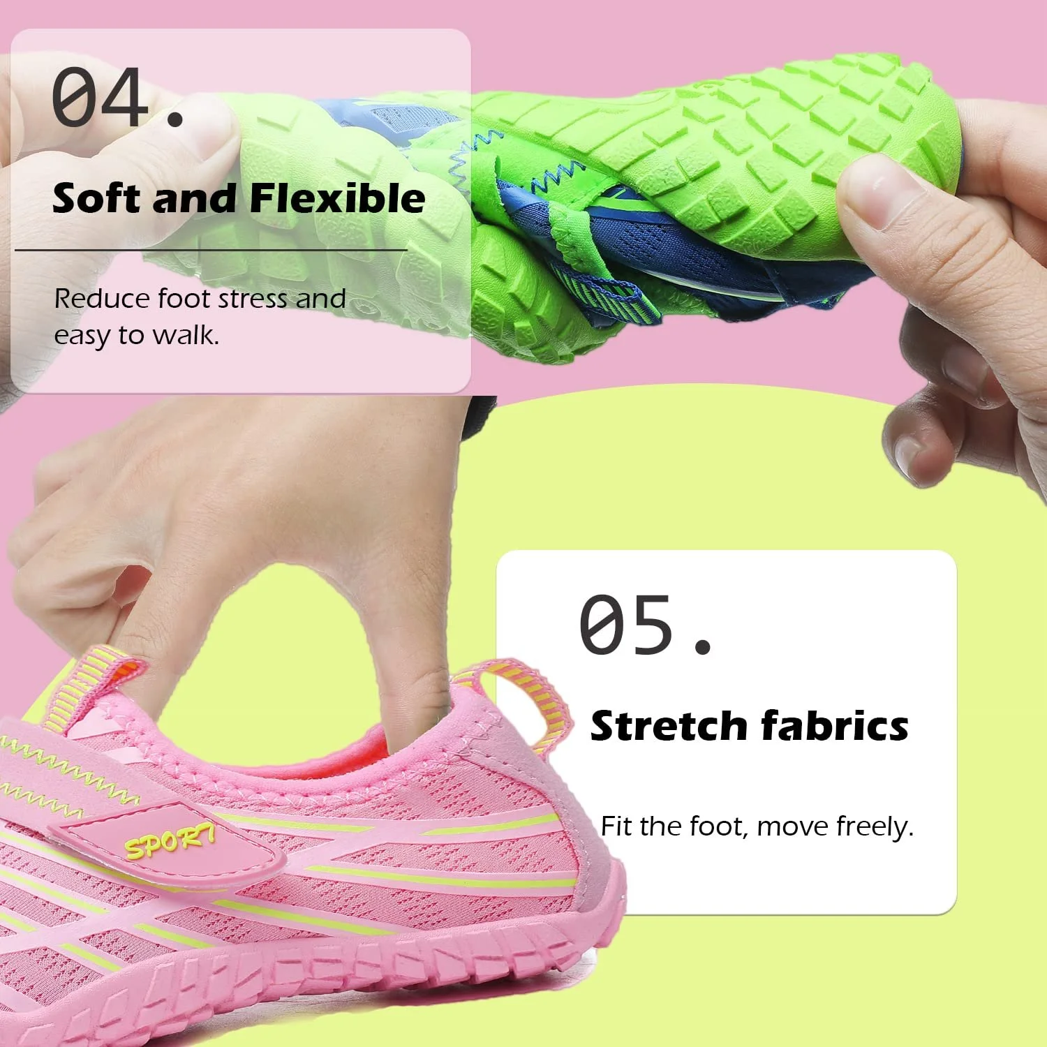 Детские водные туфли Пляжная Кроссовки и девочек Кроссовки для плавания Кроссовки для купания Быстросохнущие аквашузы Легкие нескользящие спортивные туфли для босонож, фото №4