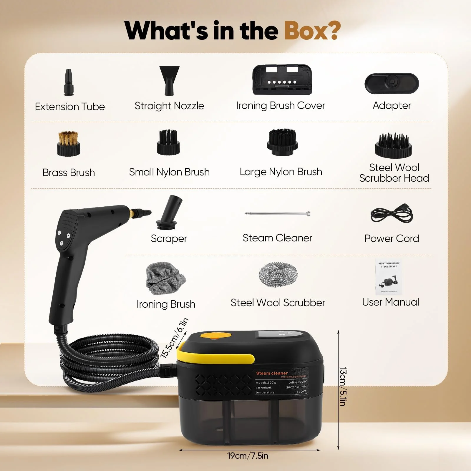 Портативний пароочисник 2500 Вт 1200 мл 6 насадок 9 вібраторів, фото №8 Портативний пароочисник 2500 Вт 1200 мл 6 насадок 9 вібраторів, фото №8