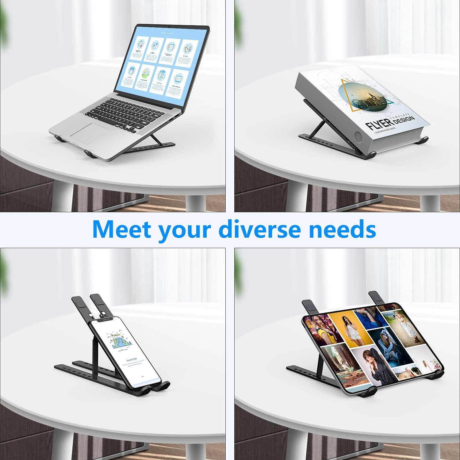 Підставка для ноутбука, складана алюмінієва, регульована по висоті, вентильована охолоджуюча для MacBook Pro/Air, HP, Sony, Dell, всіх 10-15.6 дюймових ноутбуків, планшетів, чорна, фото №6 Підставка для ноутбука, складана алюмінієва, регульована по висоті, вентильована охолоджуюча для MacBook Pro/Air, HP, Sony, Dell, всіх 10-15.6 дюймових ноутбуків, планшетів, чорна, фото №6