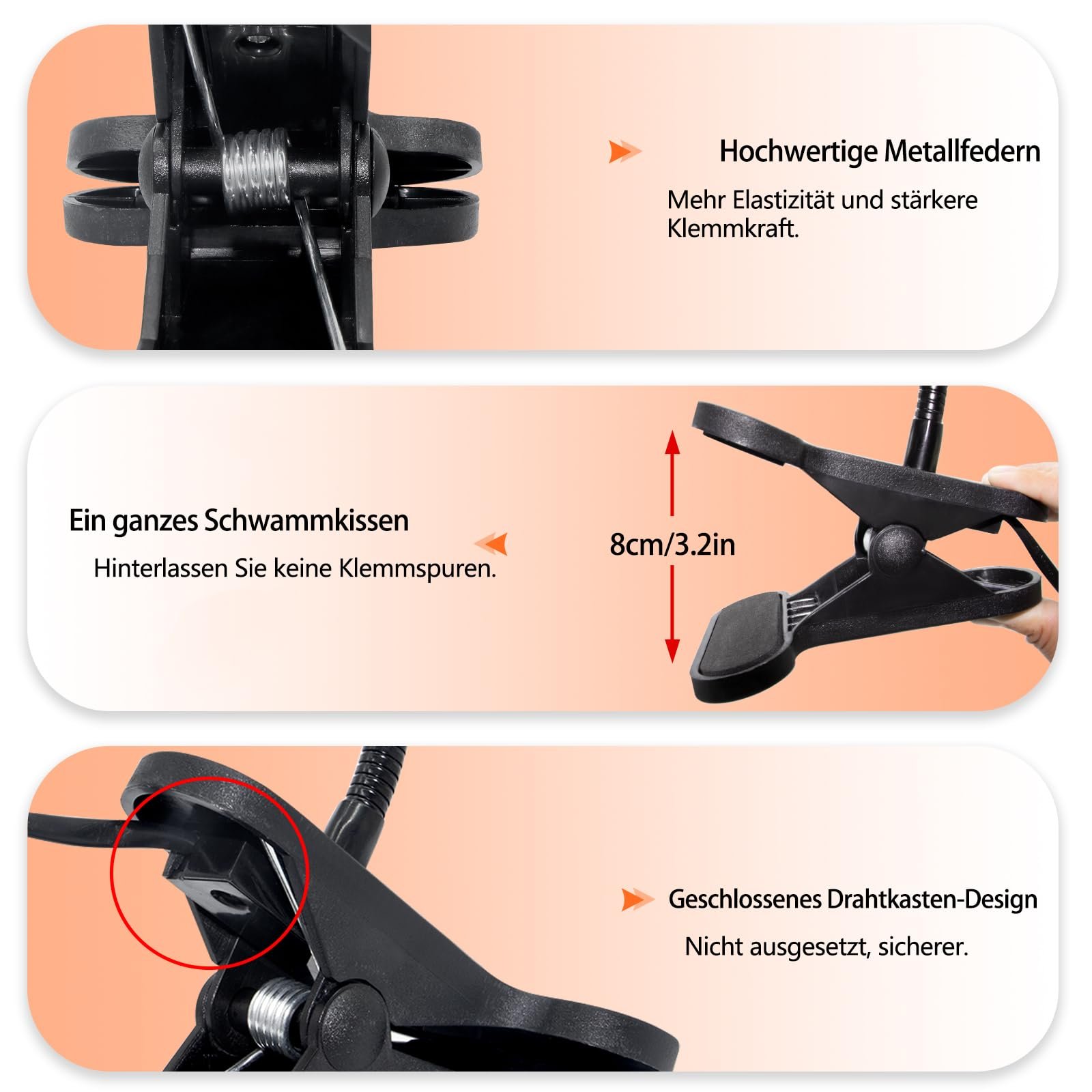 Лампа-затискач E27 240 см кабель 360° регульована 40 см гнучка ніжка з вилкою, фото №5