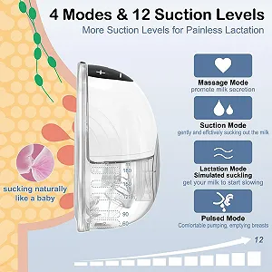 Молоковідсмоктувач електричний, 4 режими та 12 рівнів, портативний, безболісне сильне всмоктування, низький рівень шуму, запобігання протіканню з фланцями 17/19/21 мм (білий) synthetic.ua - Фото 1