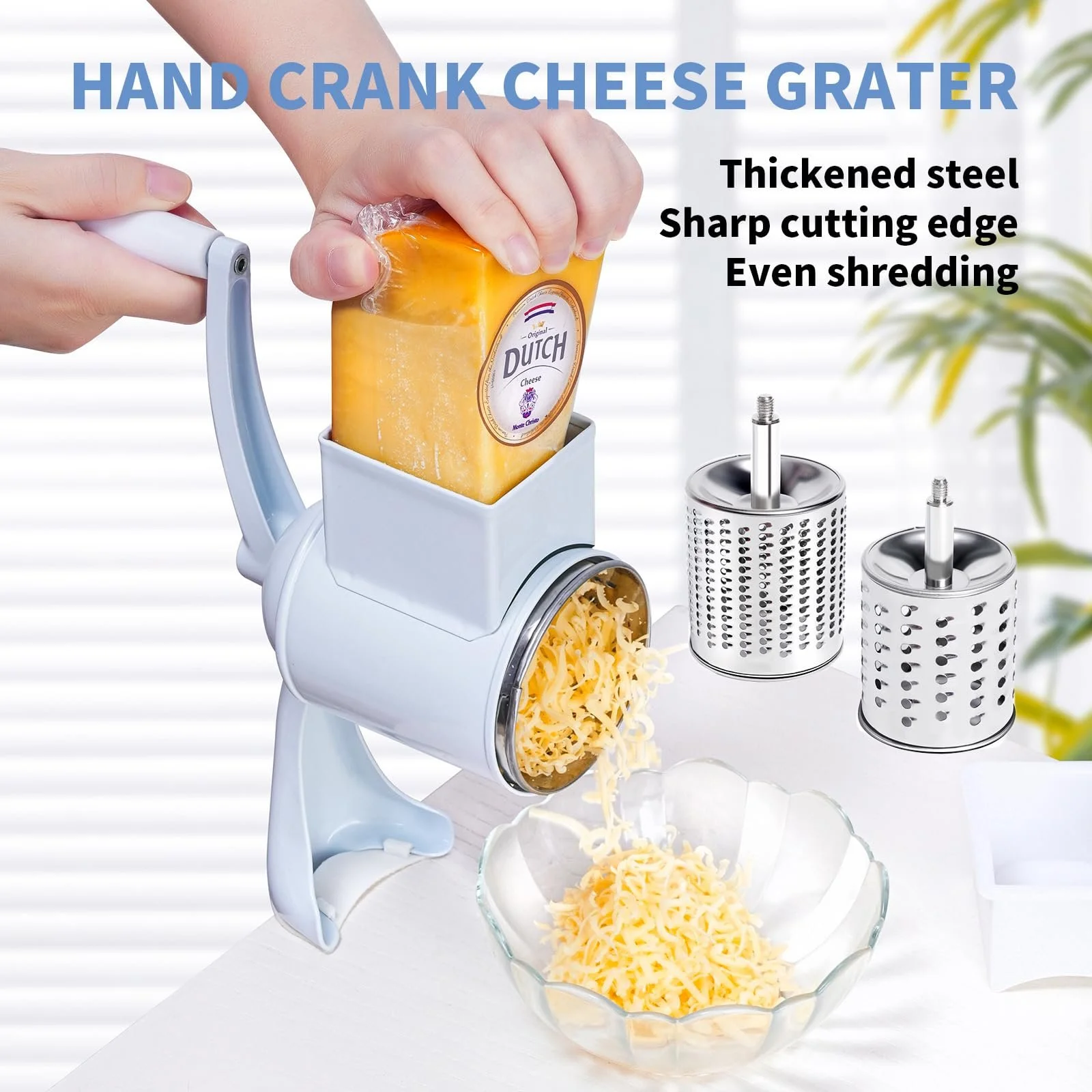 Терка с ручкой, барабанная, нержавеющая сталь, с 2 барабанными лезвиями, фото №3