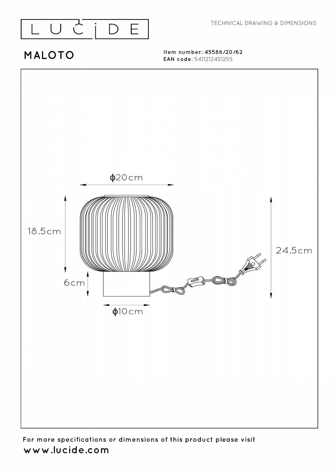 Настільна лампа LUCIDE Maloto Діаметр 20 см 1 x E27 Бурштинова, фото №7