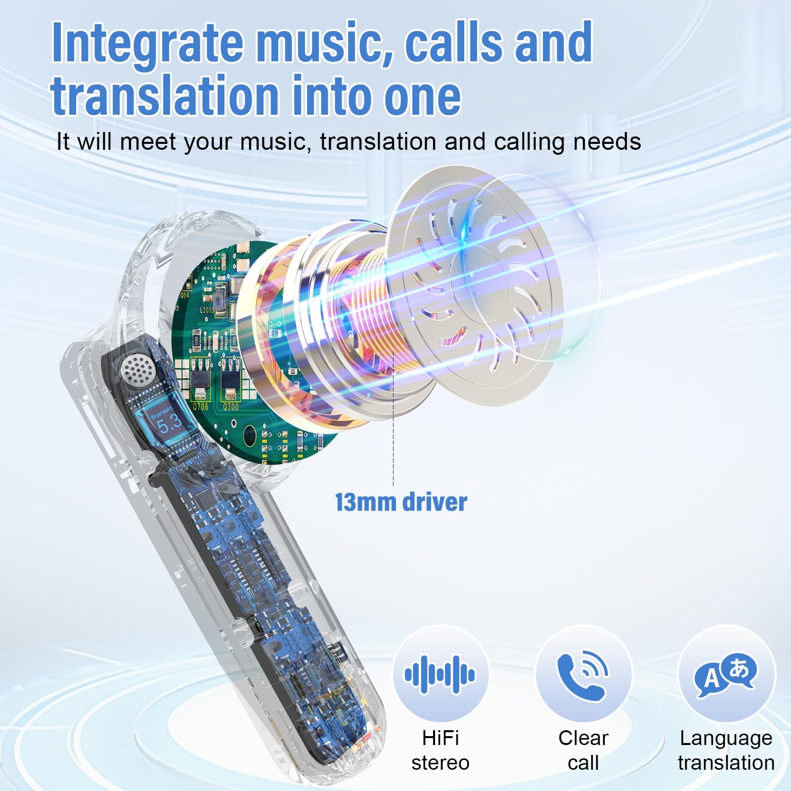 Навушники-перекладачі AI Voice, 3-в-1 реального часу з підтримкою 164 мов, Bluetooth 5.3, таємничий чорний 2025, фото №3