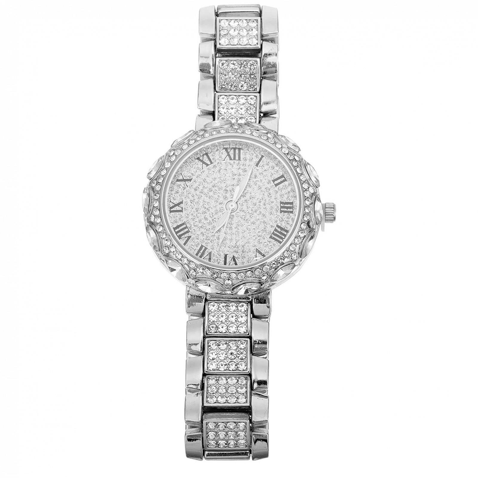 Часы OATIPHO Женские, со стразами, серебристые, фото №1