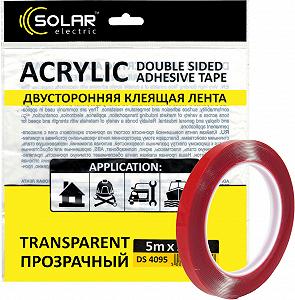 Скотч двохстор 9мм 5м Solar Acrylic прозорий пдс DS4095 - Фото 1