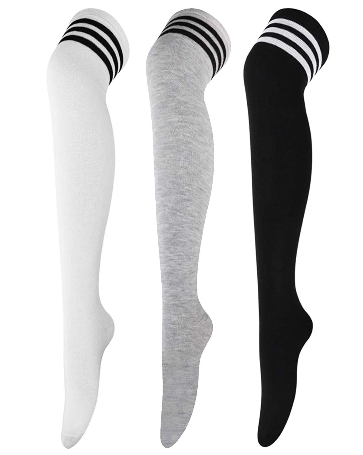 Гольфы DRESHOW Overknee 3 пары, длинные полосатые носки, вязаные спортивные носки для школьников, фото №1