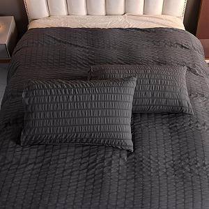 Комплект Постільної Білизни Delien 155 x 220 см, 2 Предмети, Сірий, Мікрофібра, Seersucker, Смугастий, 1 Підодіяльник і 1 Наволочка 80 x 80 см - Фото 1