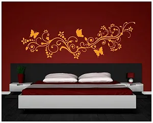 Наклейка на стіну Квіткові візерунки з метеликом 120 x 39 см Чорна synthetic.ua - Фото 1