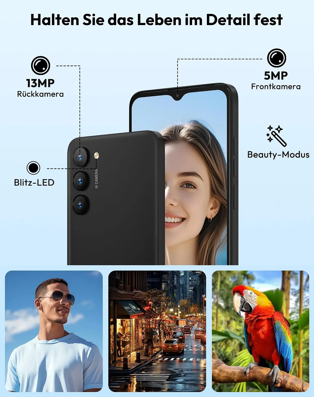 Смартфон XGODY X36 7 ГБ/32 ГБ 6.52" Android 15 Go 4G LTE 13 Мп + 5 Мп Black, фото №5