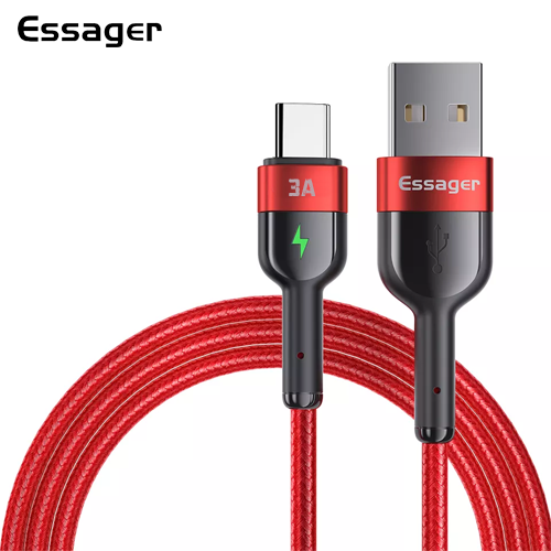 Зарядный кабель ESSAGER USB Type-C 3A красный 1метр(PS), фото №1