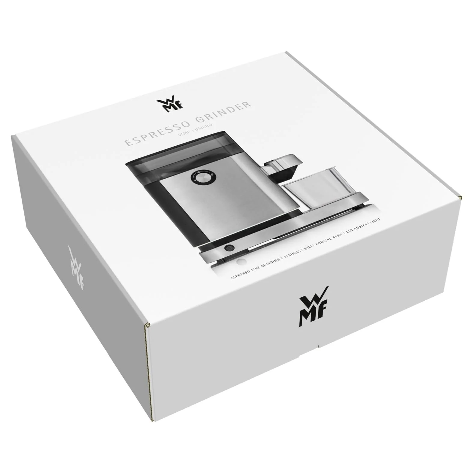 Електрична кавомолка WMF Lumero 150 Вт, світлодіодні сенсорні кнопки, 40 ступенів помелу, контейнер для меленої кави, матова нержавіюча сталь Cromargan, фото №28 Електрична кавомолка WMF Lumero 150 Вт, світлодіодні сенсорні кнопки, 40 ступенів помелу, контейнер для меленої кави, матова нержавіюча сталь Cromargan, фото №28