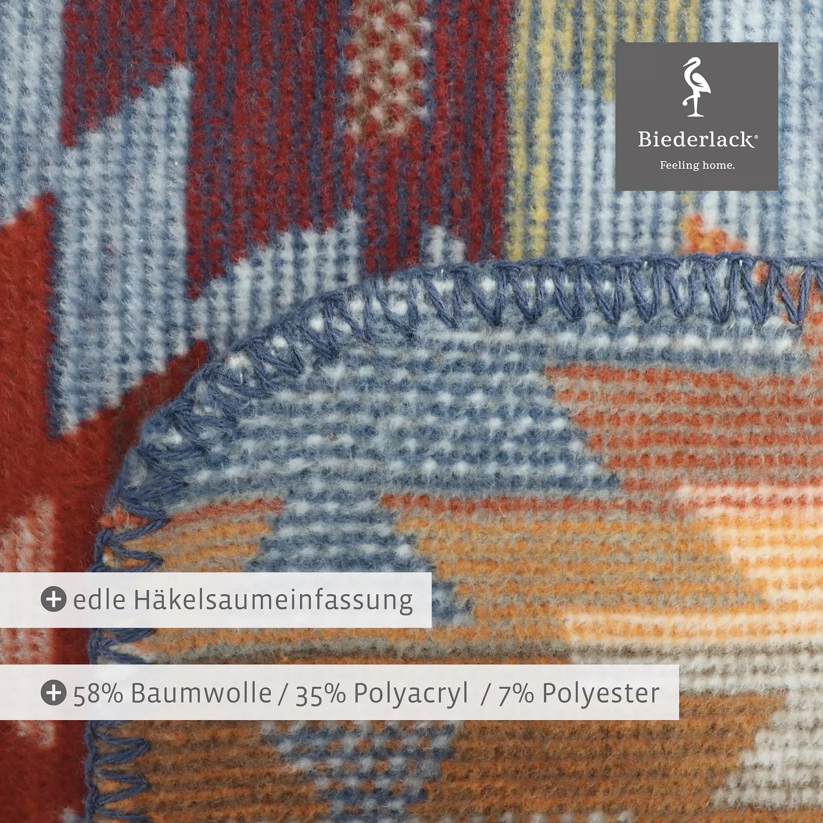 Одеяло Biederlack Fluffy Cuddly 'Navajo' I Этническое одеяло Сине-оранжевое I 150 x 200 см, фото №6