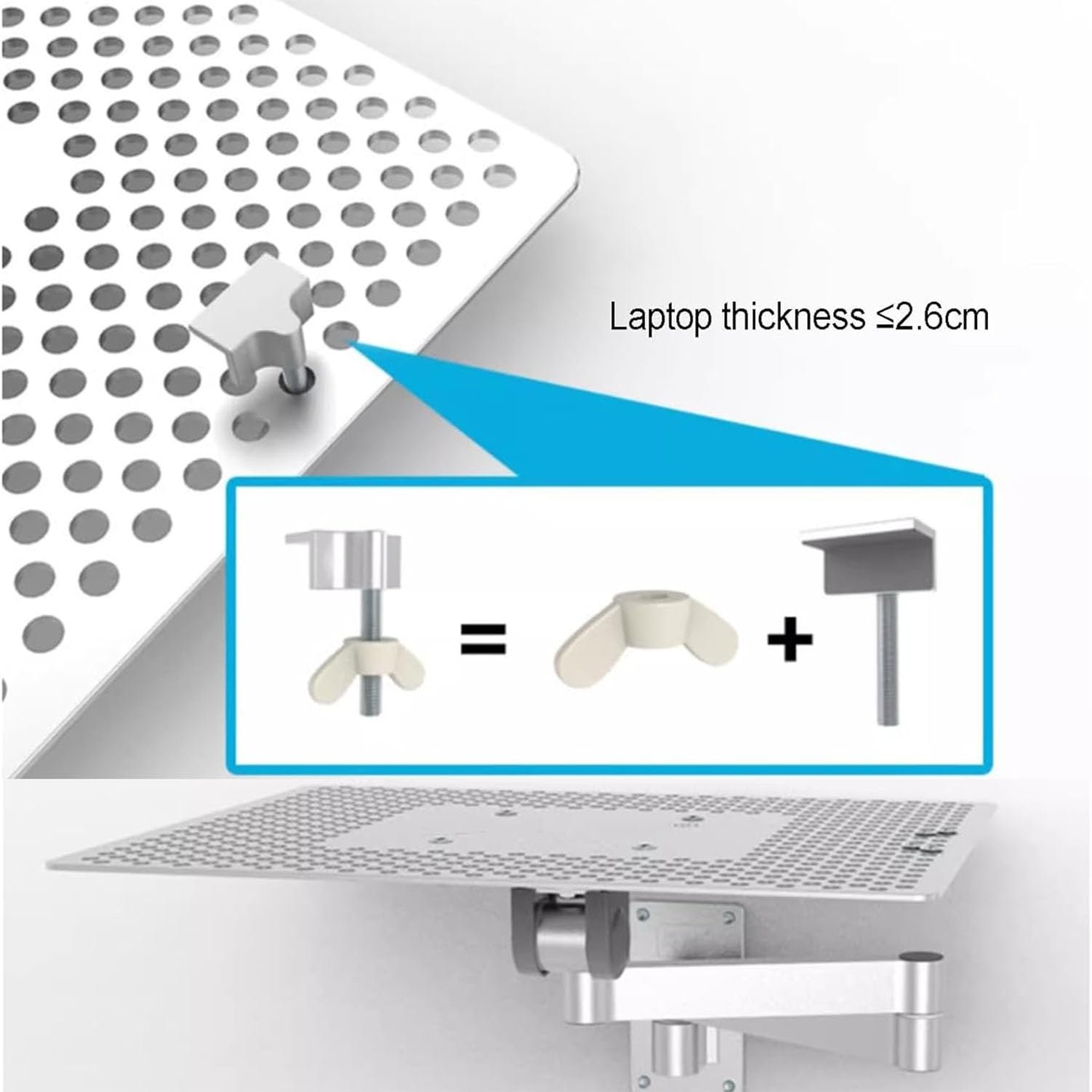 Регульована підставка для ноутбука з підставкою для миші, повністю рухома конструкція шарніра для оптимального перегляду, фото №6