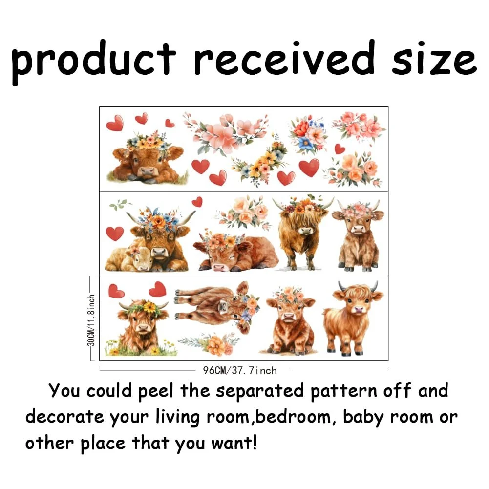 Наклейка на стіну SUPERDANT Хайлендська корова Акварель Вінілова 96 x 30 см, фото №2